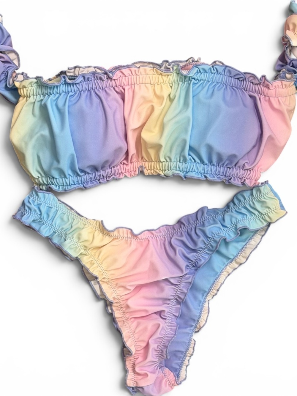 pastel rainbow off shoulder bikini medium fairycore mermaidcore cottagecore
